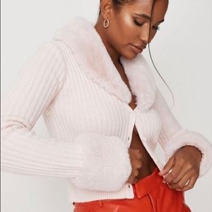Missguided | Sweaters | Pink Rib Faux Fur Trim Knit Cardigan Missguided |  Poshmark